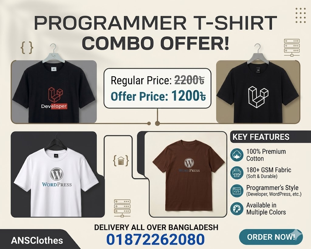 men’s premium programmer t shirt combo –laravel and wordpress design (100% cotton, 180+ gsm)