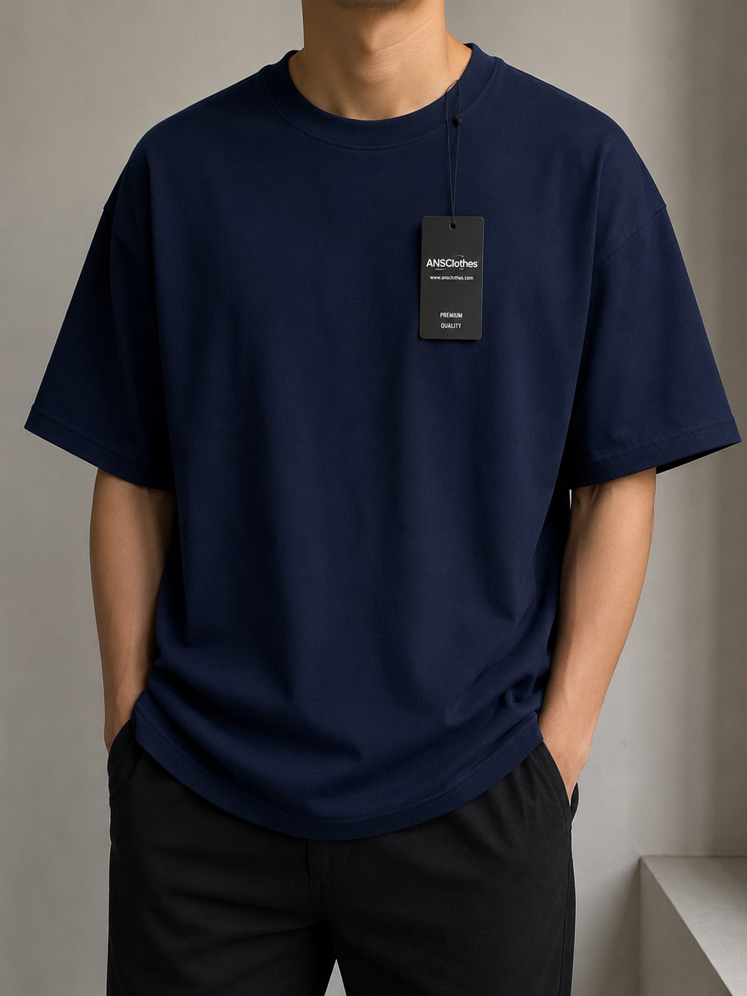Mens Premium Navy Blue Drop Shoulder T-Shirt