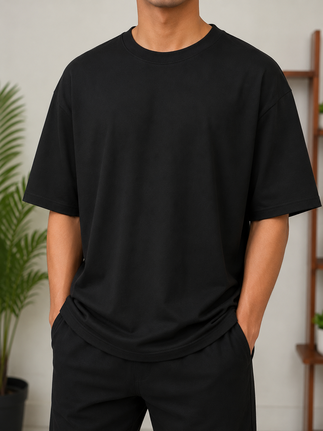 Mens Premium Black Drop Shoulder T-Shirt