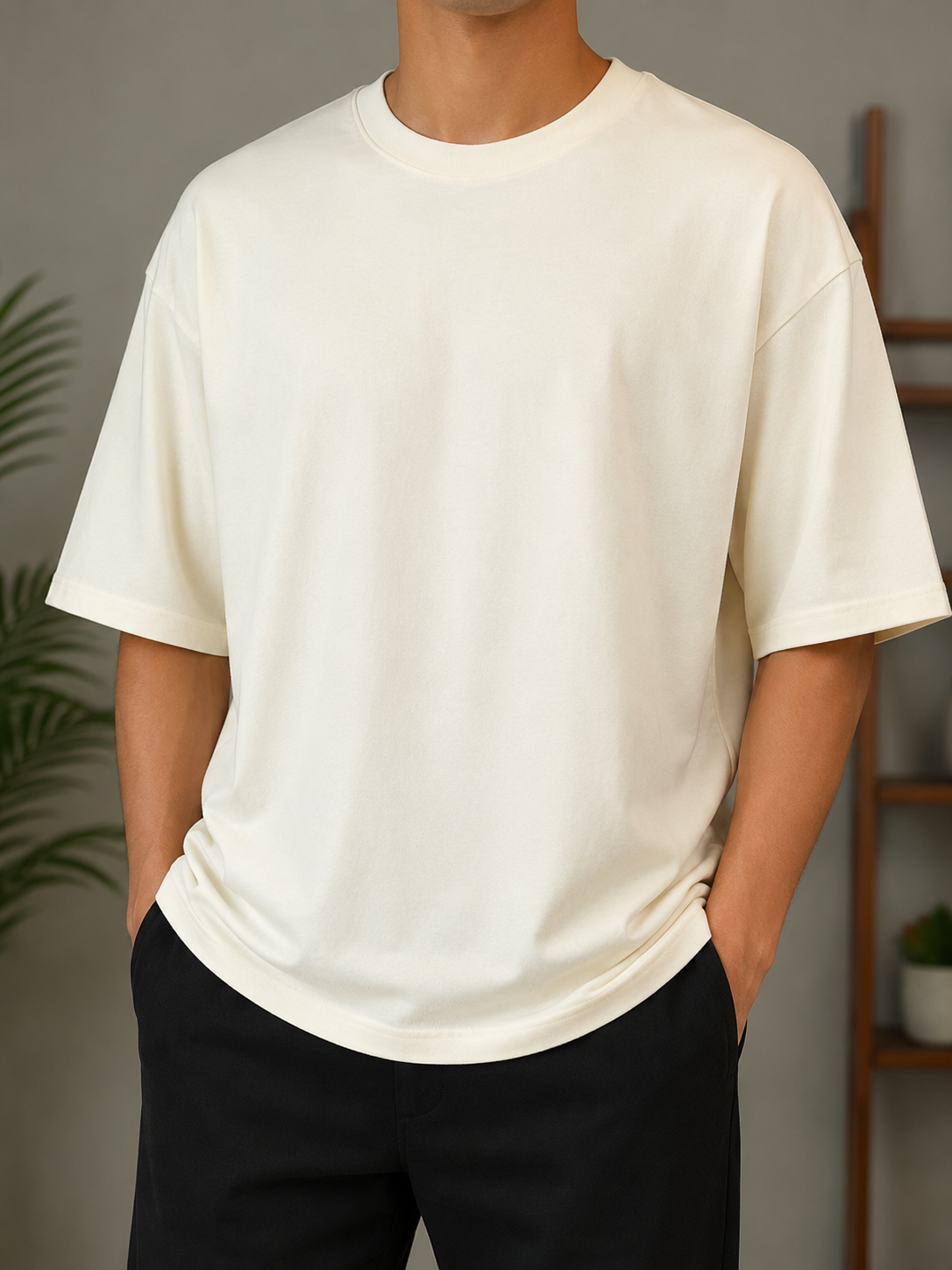 Mens Premium Off White Drop Shoulder T-Shirt